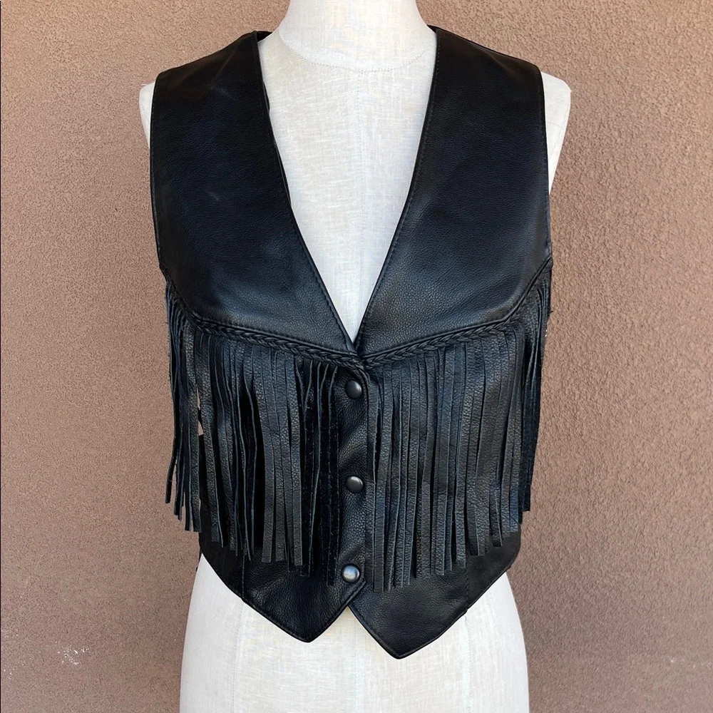 Fashion by Rose Black Leather Fringe Vest - Picture 1 of 9